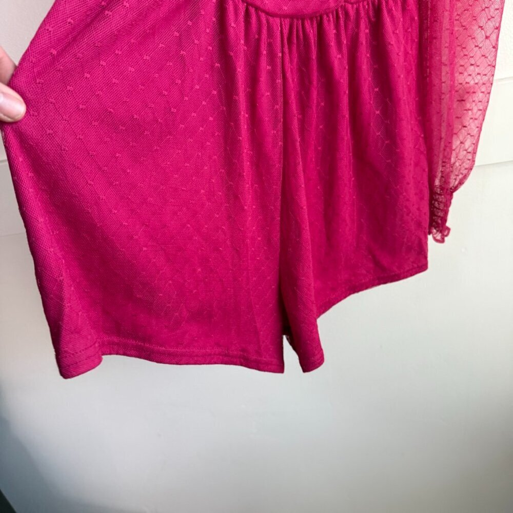 NWOT LULUS Magenta Pink Flirty Fashionista Mesh Bustier Long Sleeve Romper - Picture 10 of 11